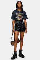 Topshop Black Soft Faux Leather Pu Runner Shorts