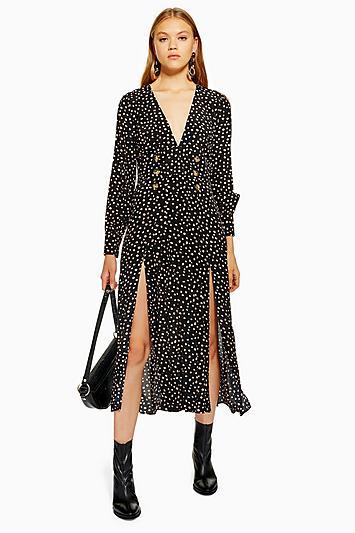 Topshop Printed Button Midi Dress