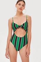 Topshop Green Striped Tie Swimsuit