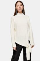 Topshop Knitted Tie Hem Jumper With Wool
