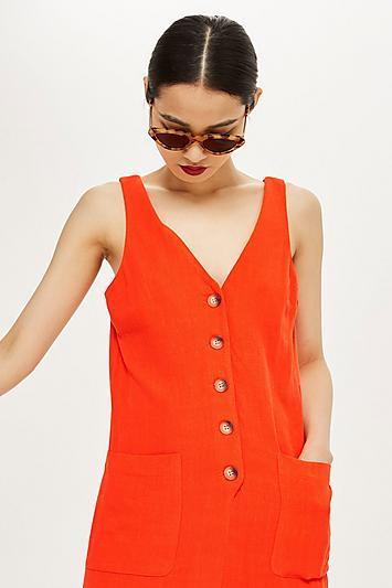 Topshop Linen Button Down Playsuit