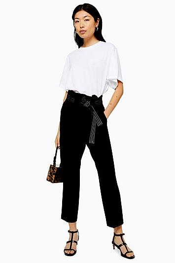 Topshop Black Stitch Belt Peg Trousers
