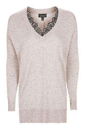 Topshop Fine Gauge Lace V-neck Jumper