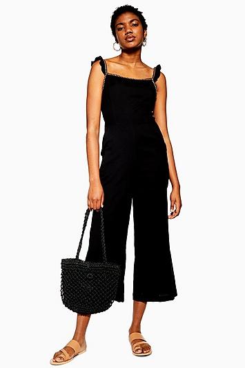 Topshop Black Ruffle Strap Jumpsuit