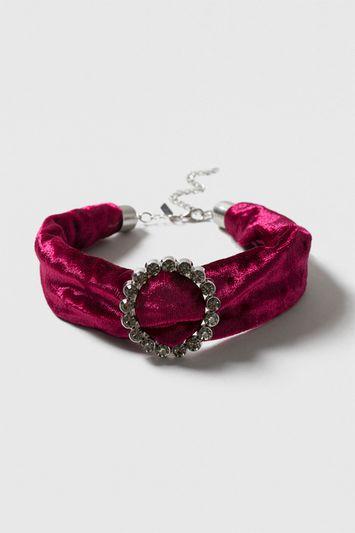 Topshop Velvet Rhinestone Brooch Choker