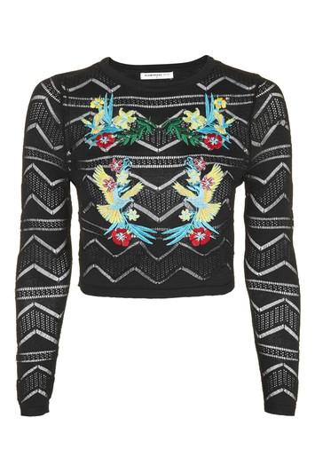 Topshop *floral Embroidered Knitted Top By Glamorous
