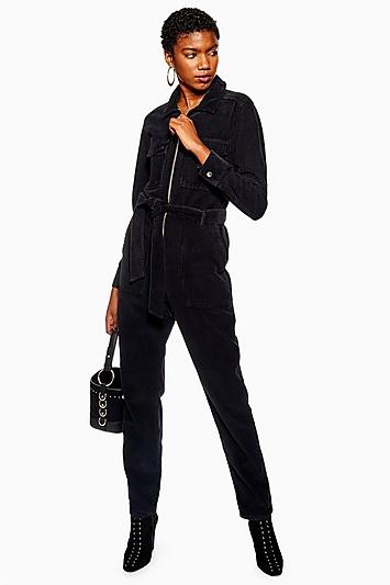 Topshop Black Corduroy Boilersuit