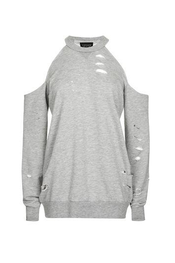 Topshop Distressed Cold Shoulder Hoodie