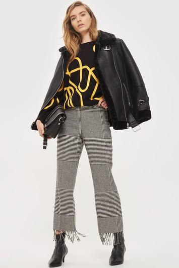 Topshop Checked Fringed Pants