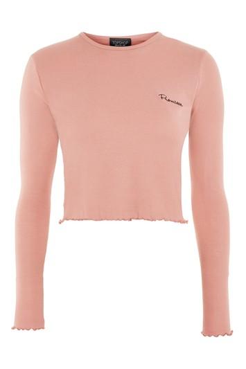 Topshop Petite Long Sleeve 'promises' Crop Top