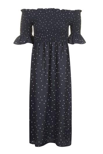 Topshop Star Ruched Bardot Midi Dress