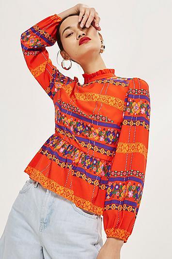 Topshop Geometric High Neck Blouse
