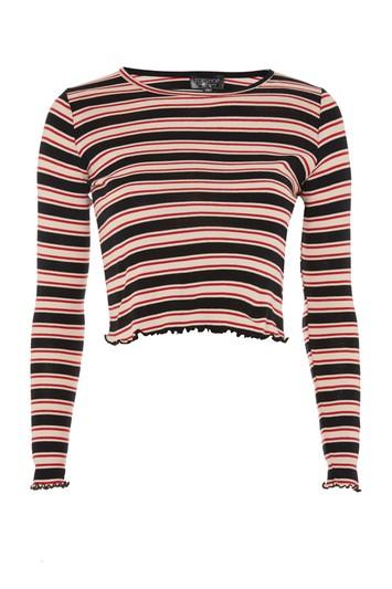 Topshop Multi Striped Lettuce Long Sleeve Top