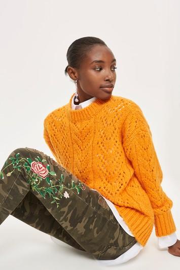 Topshop Moto Camouflage Embroidered Mom Jeans