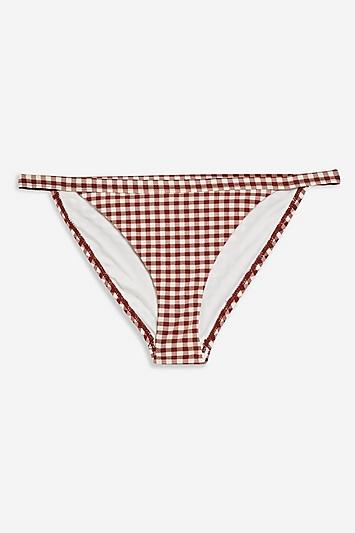 Topshop Brown Gingham Bikini Bottoms