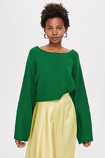 Topshop Green Cropped Jumper