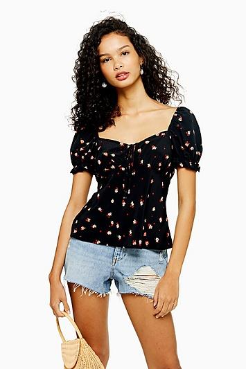 Topshop Palermo Ditsy Floral Tie Front Blouse