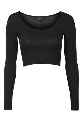 Topshop Long Sleeve Raw Edge Scoop Top