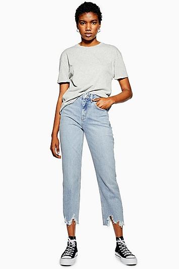 Topshop Bleach Jagged Hem Straight Jeans