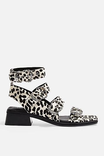 Topshop Victory Monochrome Leather Buckle Sandals