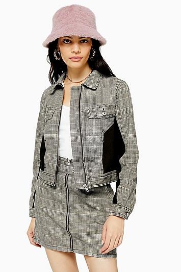 Topshop Checked Slim Fit Zip Front Jacket