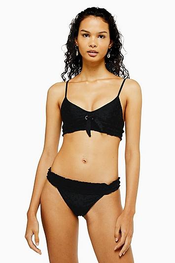 Topshop Black Broderie Tie Side Bikini Bottoms