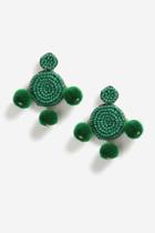 Topshop Green Pom And Bead Drop Earrings
