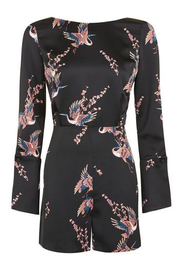 Topshop Tall Satin Bird Print Playsuit