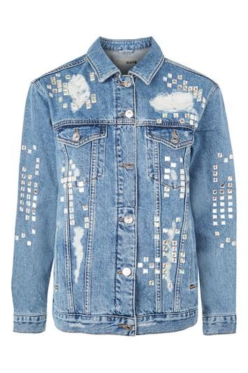 Topshop Moto Gem Embellished Oversized Jacket