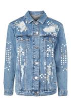 Topshop Moto Gem Embellished Oversized Jacket