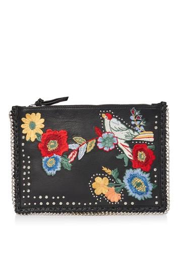 Topshop Leather Embroidered Cross Body Bag