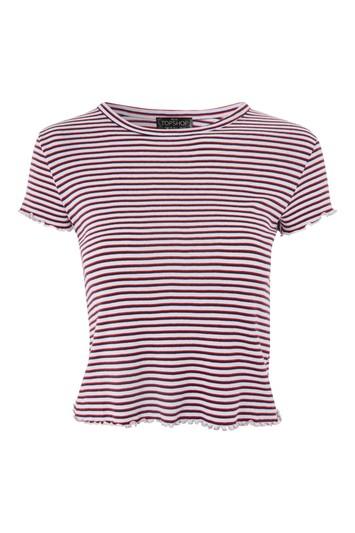 Topshop Petite Lettuce Frill Striped T-shirt