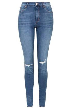 Topshop Moto Mid-blue Ripped Leigh Jeans
