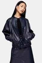 *navy Leather Bomber Jacket By Topshop Boutique