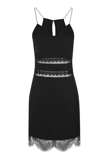 Topshop *ali Black Mini Dress With Lace And Mesh Inserts By Wydlr