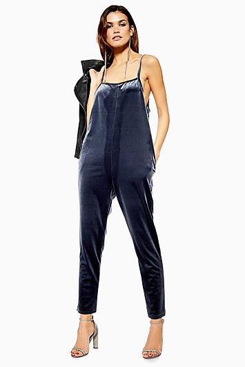 Topshop Navy Velvet Lounge Jumpsuit