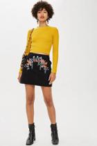 Topshop Bright Floral Denim A-line Skirt