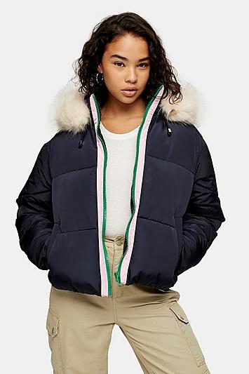 Topshop Petite Navy Padded Puffer Jacket