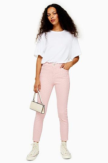Topshop Petite Pink Diamante Jamie Jeans
