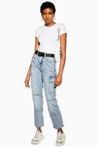 Topshop Bleach Belted Utility Straight Jeans