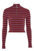 Topshop Petite Striped Zip Funnel Neck Top