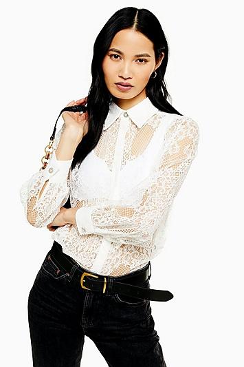 Topshop White Lace Shirt