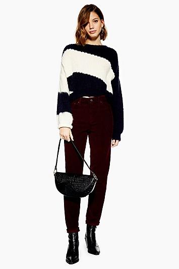 Topshop Burgundy Corduroy Mom Jeans