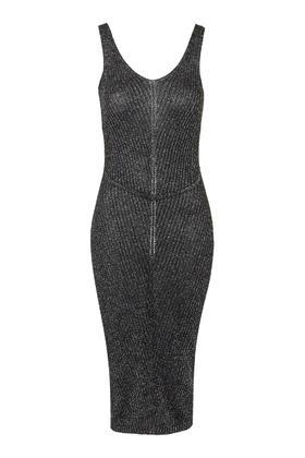 Topshop Metallic Rib Midi Dress