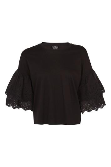 Topshop Petite Broderie Sleeve T-shirt