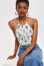 Topshop Petite Shirred Floral Halter Top