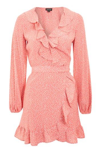 Topshop Spotted Ruffle Wrap Tea Dress