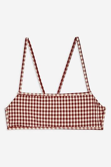 Topshop Brown Gingham Bikini Top
