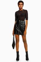 Topshop Tall Leather Look Buckle Mini Skirt