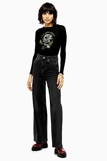 Topshop Idol Washed Black Flare Jeans
